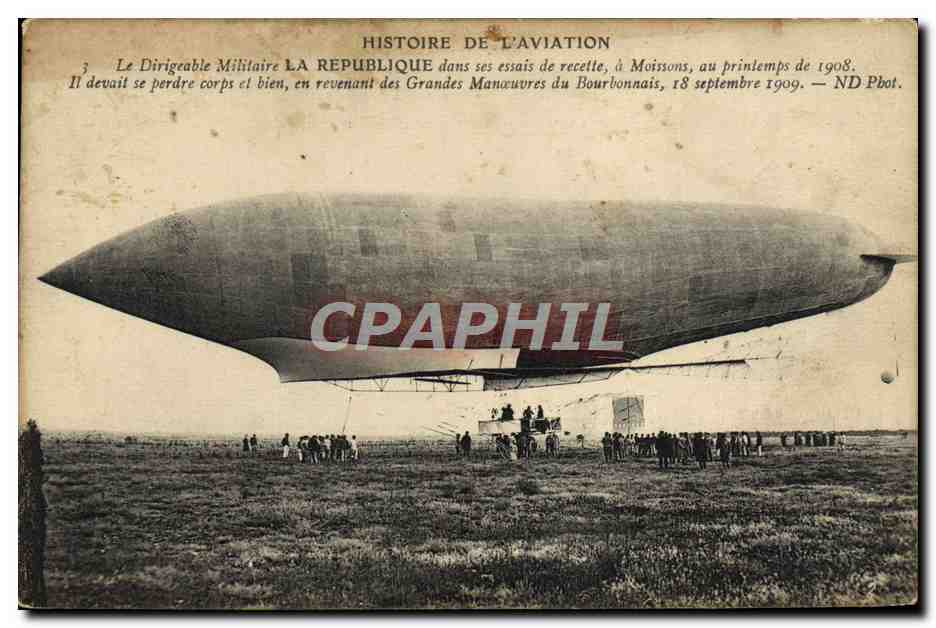 CPA Avion Aviation Dirigeable Zeppelin La Republique Moissons