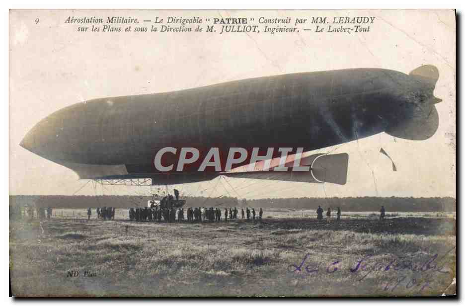 CPA Avion Aviation Dirigeable Zeppelin Patrie Lebaudy Julliot 