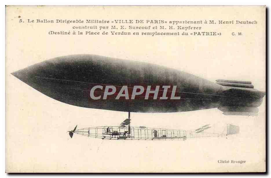 CPA Avion Aviation Dirigeable Zeppelin Ville de Paris Henri Deutsch Surcouf Kapferer