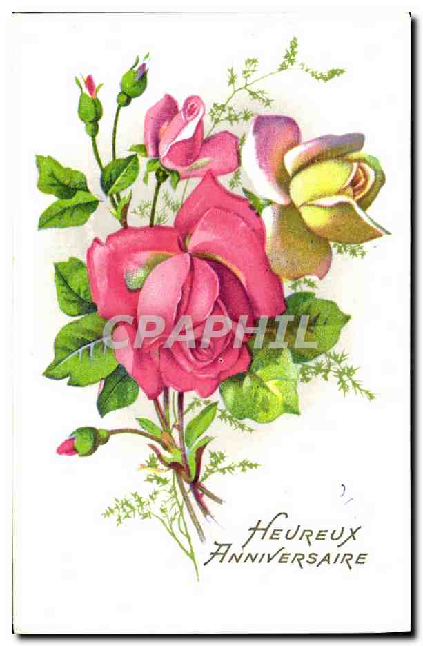 CPA Heureux Anniversaire Fleurs