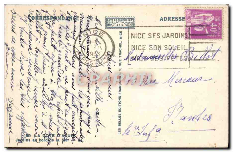 CPA La Cote D'Azur Jardins au Bord de la Ner — Rückseite