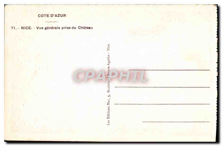 CPA Nice Vue Generale Prise du Chateau — Verso