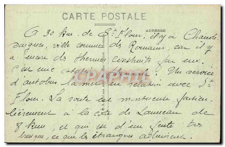 CPA St Flour Route de St Flour a Chaudesaigues Cote de Lanau Un tournant brusque — Rückseite