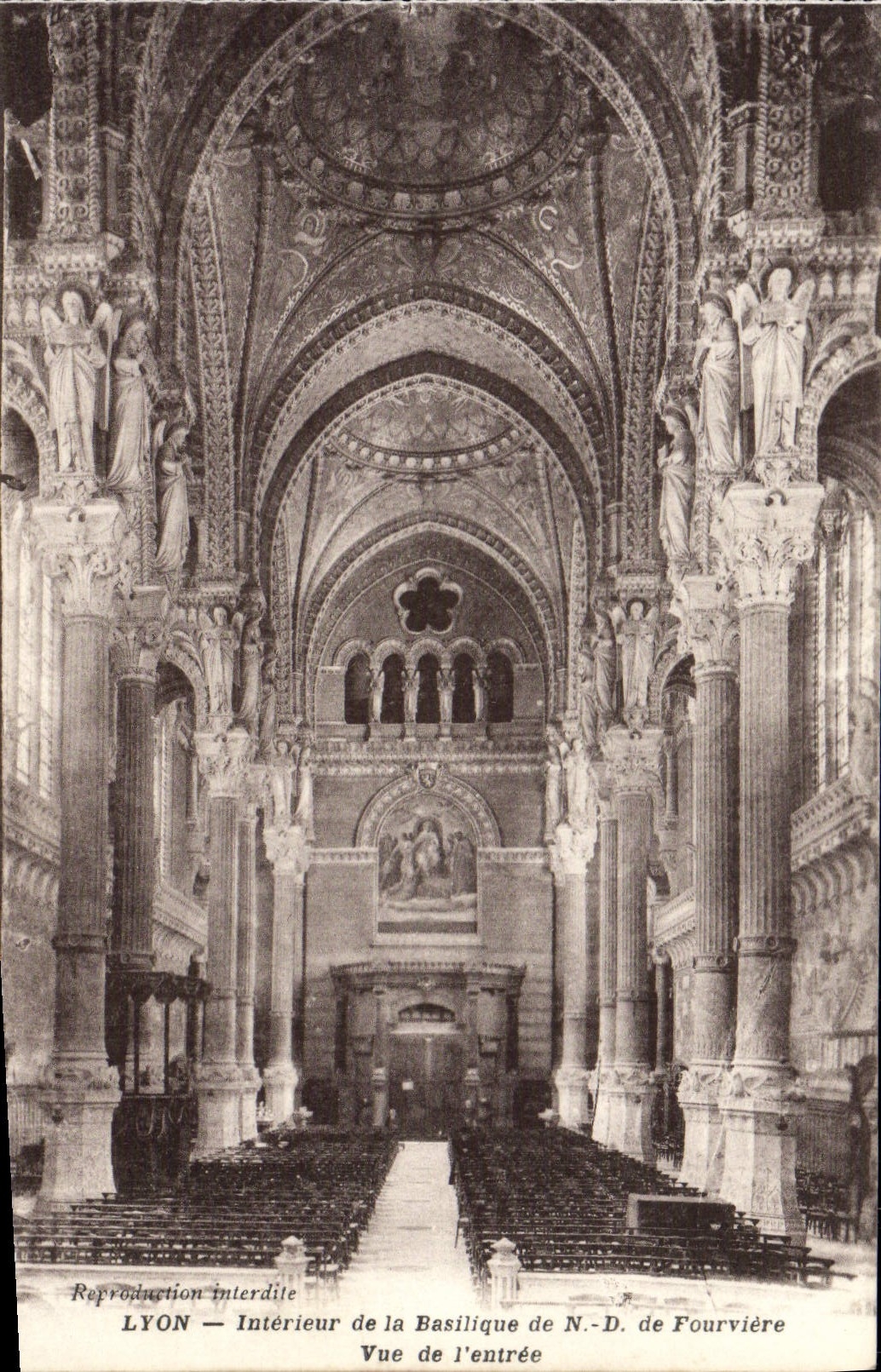 LYON — Interior of the Basilica N.-D. de Fourvière — View of the Entrance