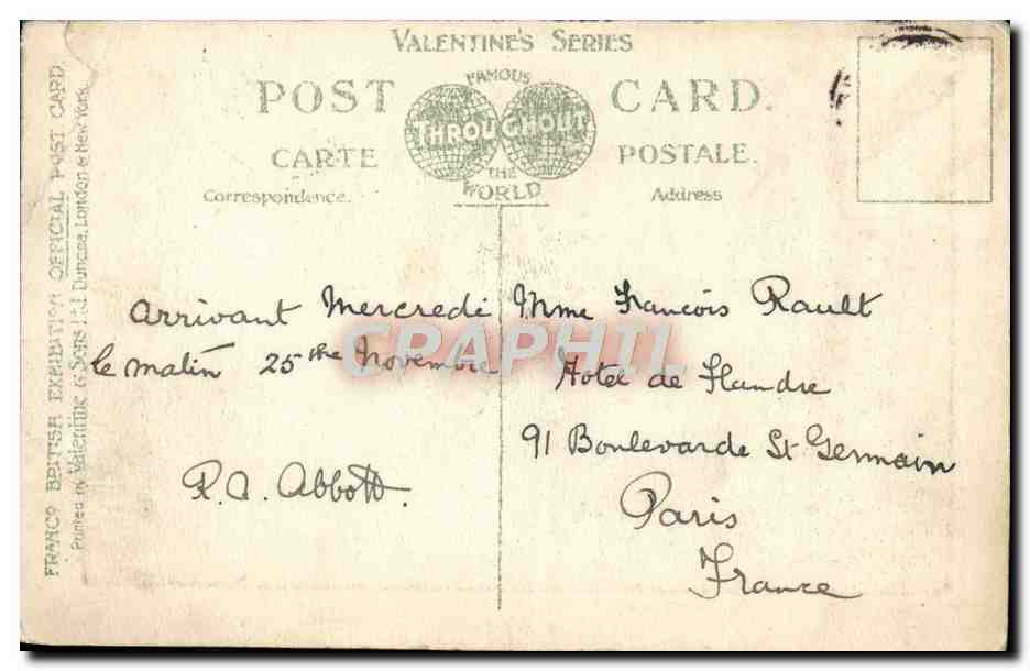 CPA North Front British Applied Arts Palace London Franco British Exhibition 1908 — Verso