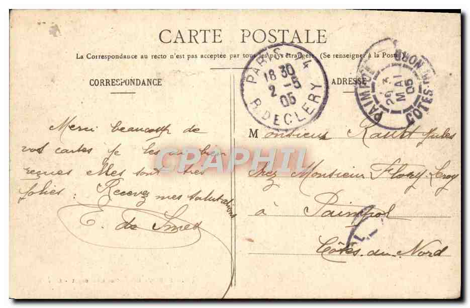CPA Paris Les Buttes Chaumont — Verso