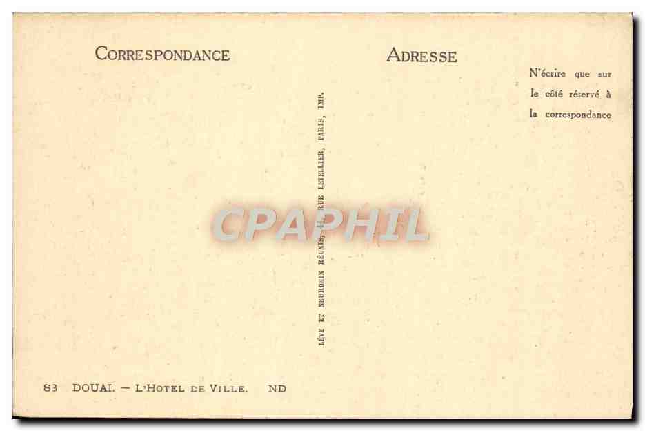 CPA Douai L'Hotel De Ville — Rückseite