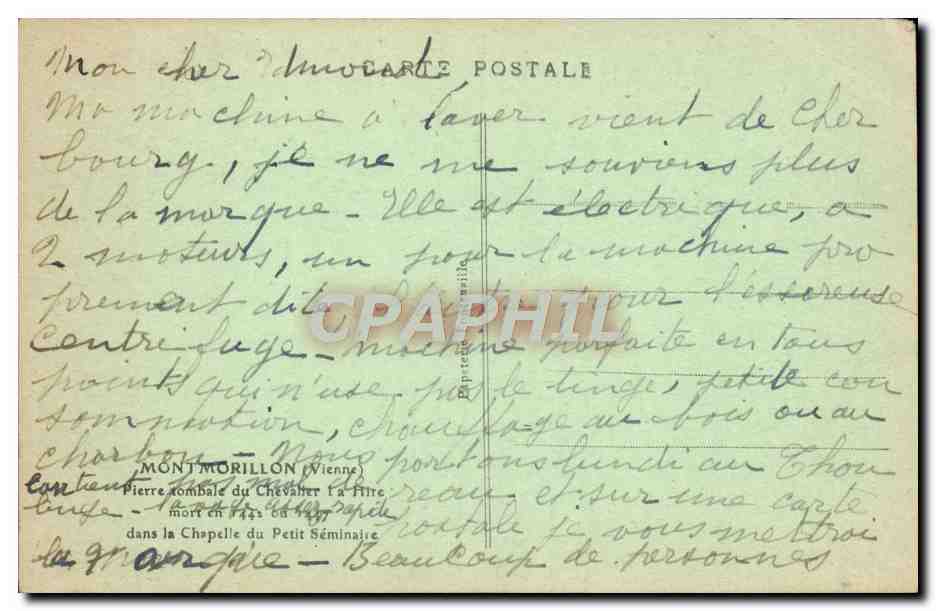 CPA Montmorillon Pierre tombale du chevalier La Hire dans la chapelle du petit seminaire — Rückseite