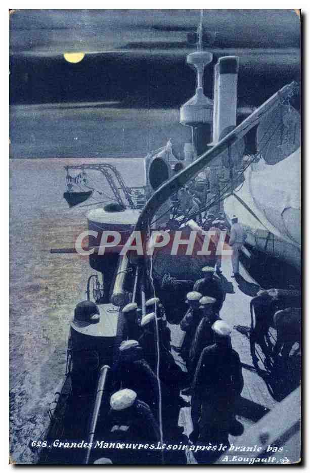 CPA Bateau Grande manoeuvres Le soir apres le branle bas 