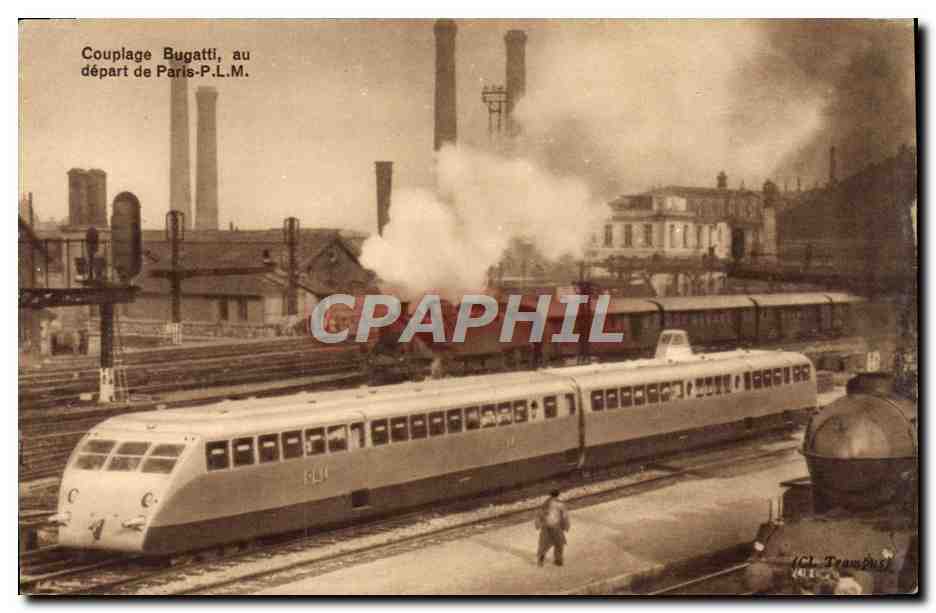 CPA Train Couplage Bugatti au depart de Paris PLM