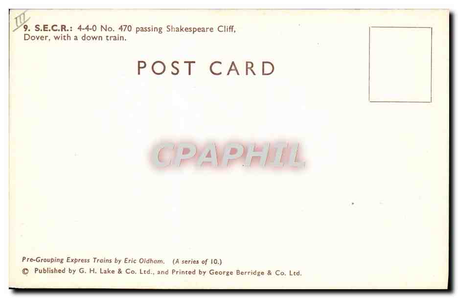 CPA Train SECR 4 4 0 no 470 passing Shakespeare Cliff Dover — Rückseite
