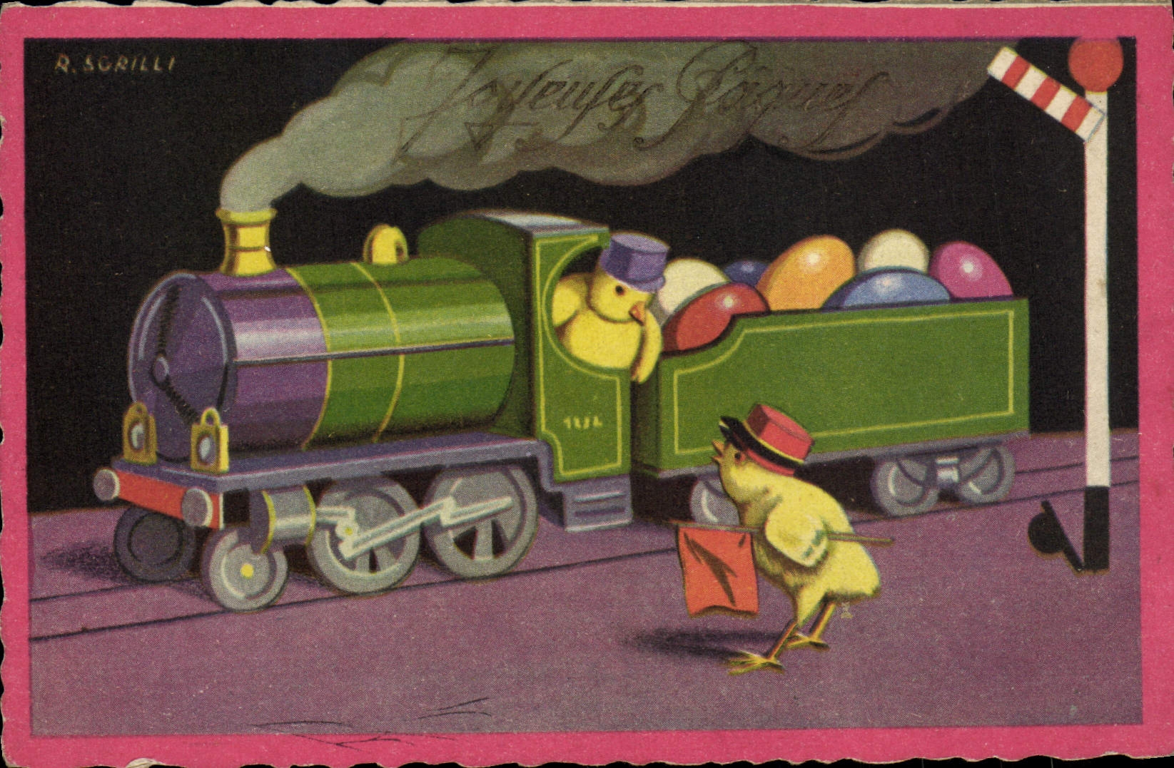 CPA Train Paques poussins