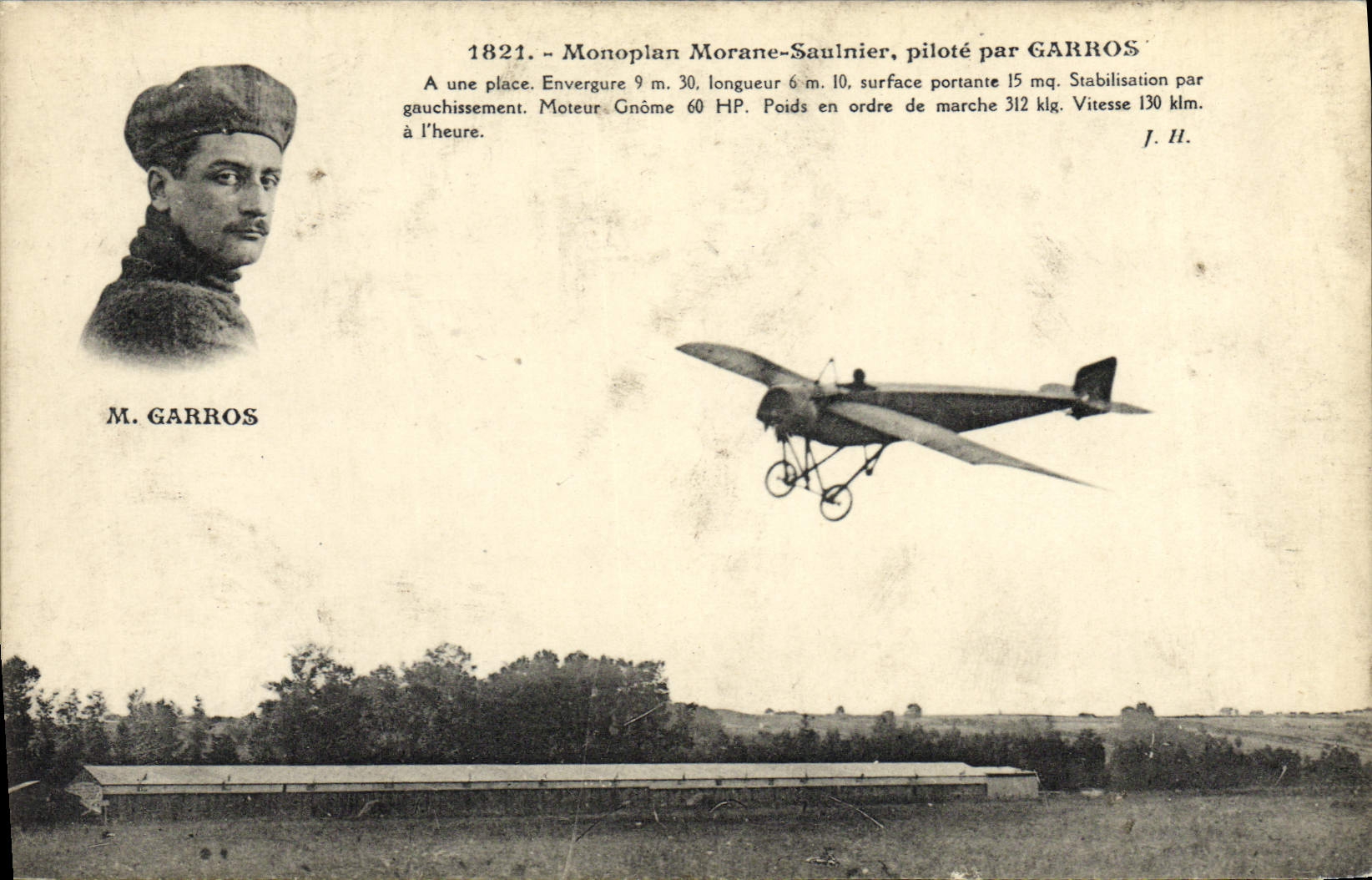 CPA Avion Aviation Monoplan Morane Saulnier pilote par Garros 