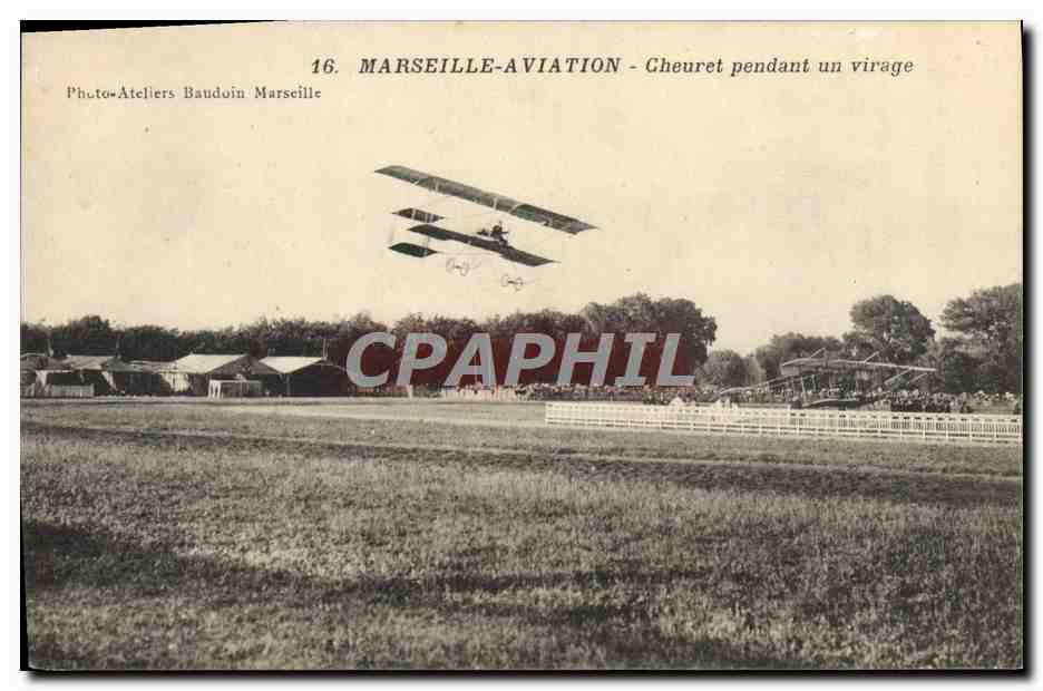 CPA Avion Aviation Marseille Aviation Cheuret pendant un virage 