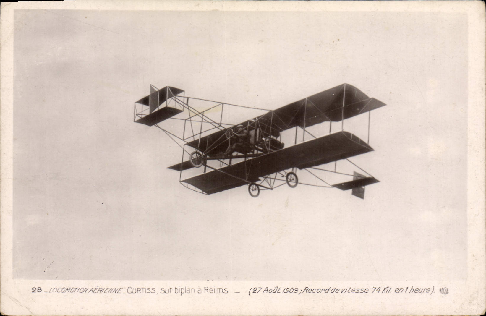 CPA Avion Aviation Curtiss sur biplan a Reims 27 aout 1909