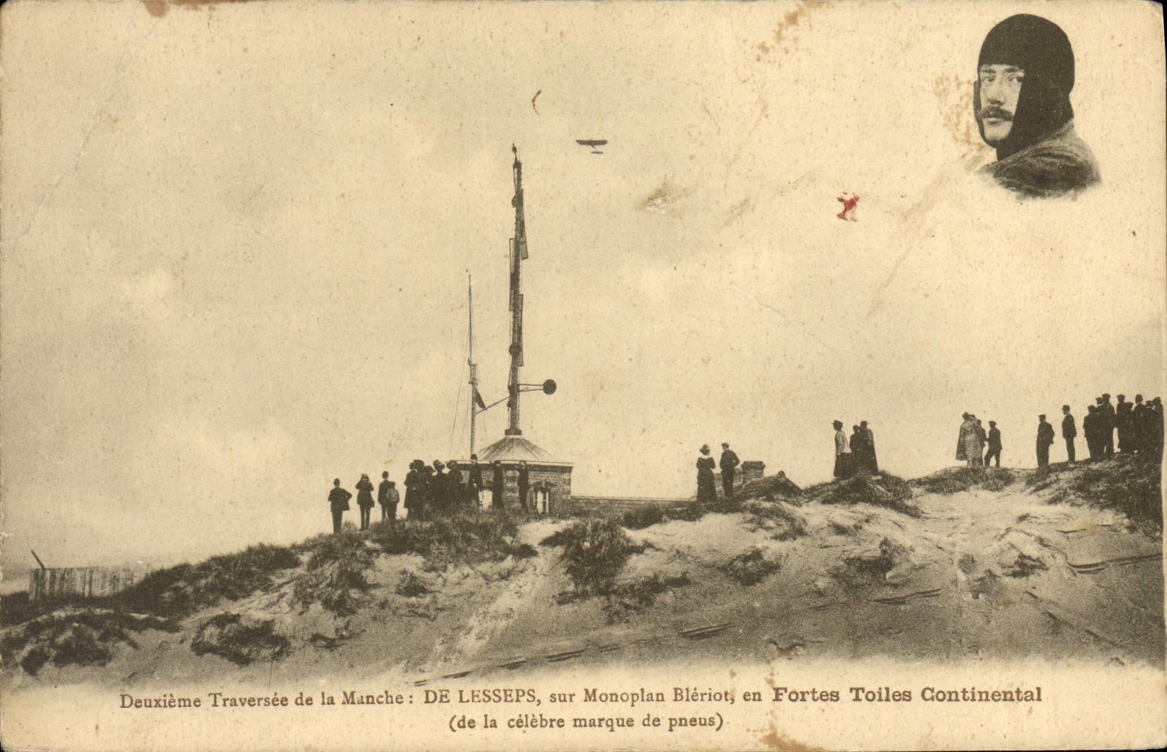 CPA Avion Aviation Deuxieme traversee de la Manche De Lesseps sur monoplan Bleriot en Fortes Tolles Continental 
