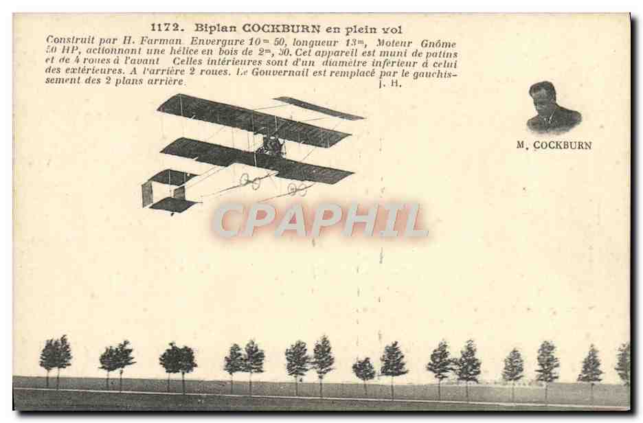 CPA Avion Aviation Biplan Cockburn en plein vol Farman