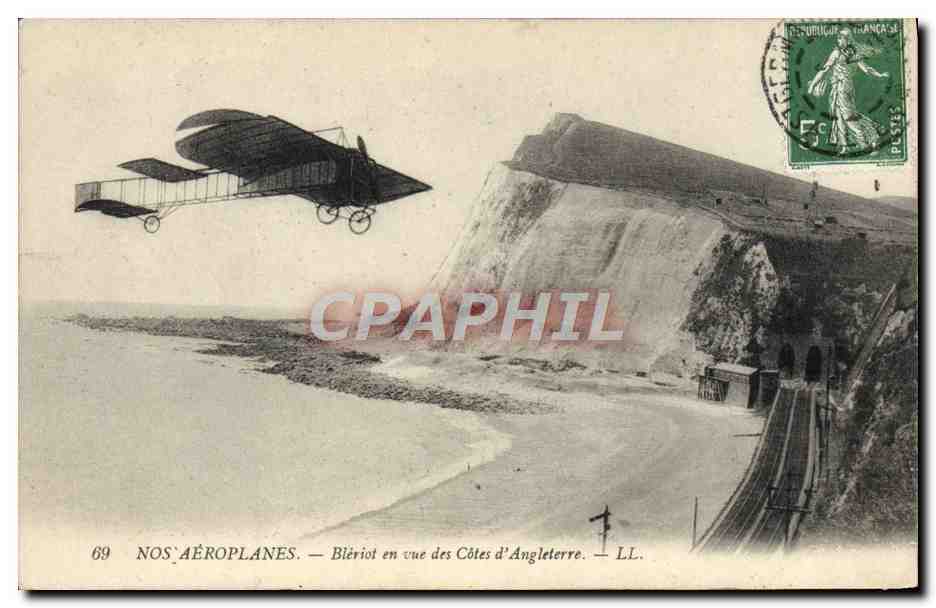 CPA Avion Aviation Bleriot en vue des cotes d'Angleterre