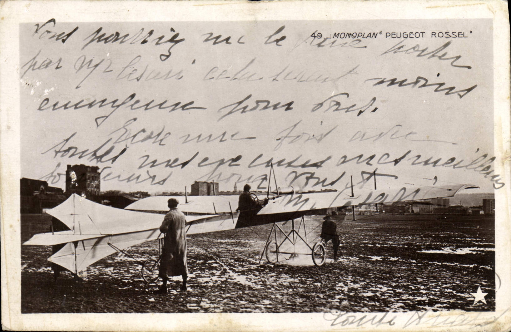 CPA Avion Aviation Monoplan Peugeot Rossel