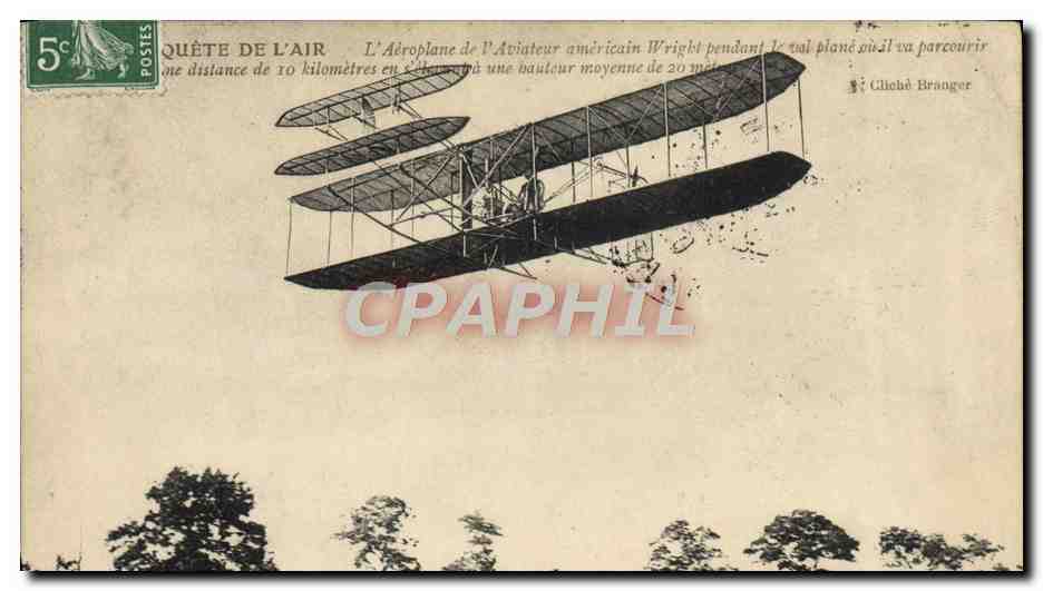 CPA Avion Aviation Aeroplane de l'aviateur Wright pendant le vol plane 