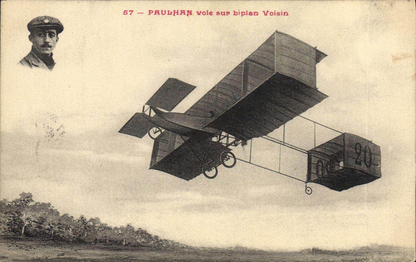 CPA Avion Aviation Paulhan sur son biplan Voisin 
