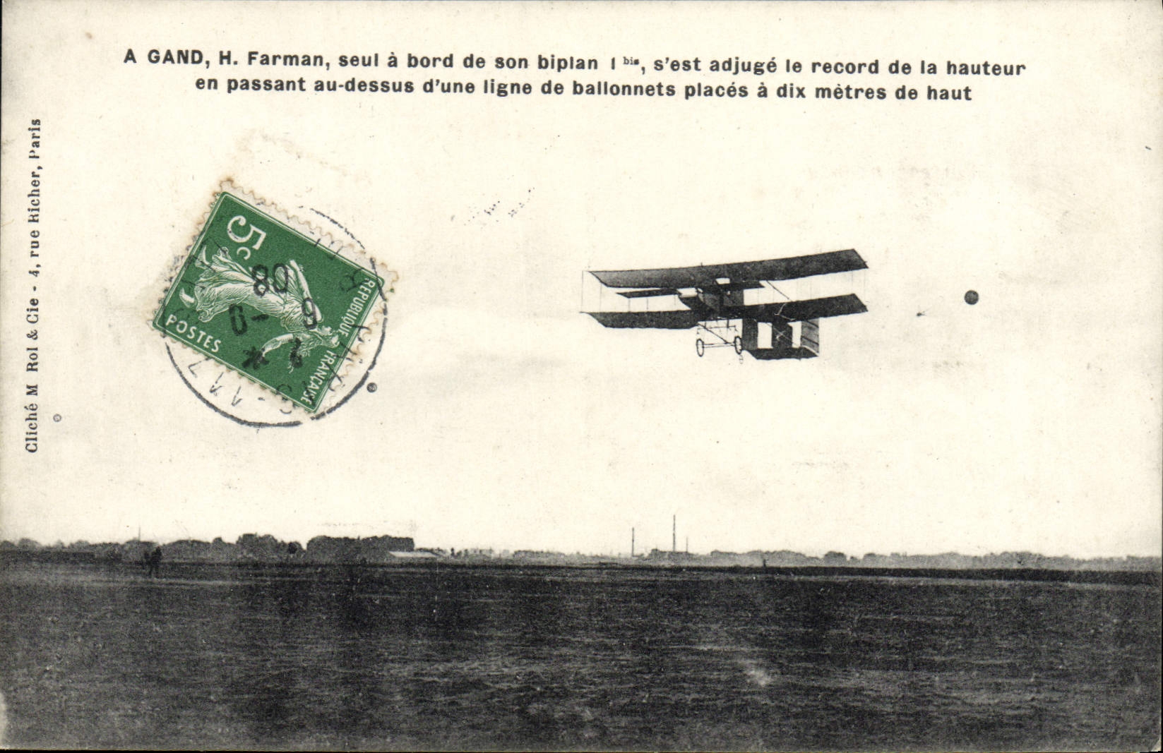 CPA Avion Aviation A Gand Farman Record de la hauteur 