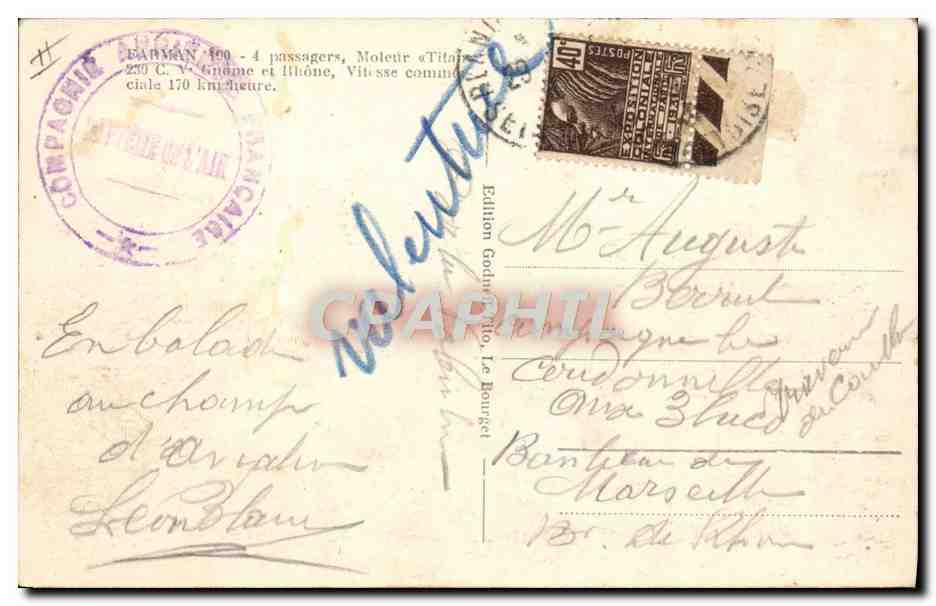 CPA Avion Aviation Farman Moteur Titan  — Verso