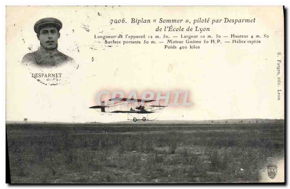 CPA Avion Aviation Biplan Sommer pilote par Desparmet de l'ecole de Lyon 