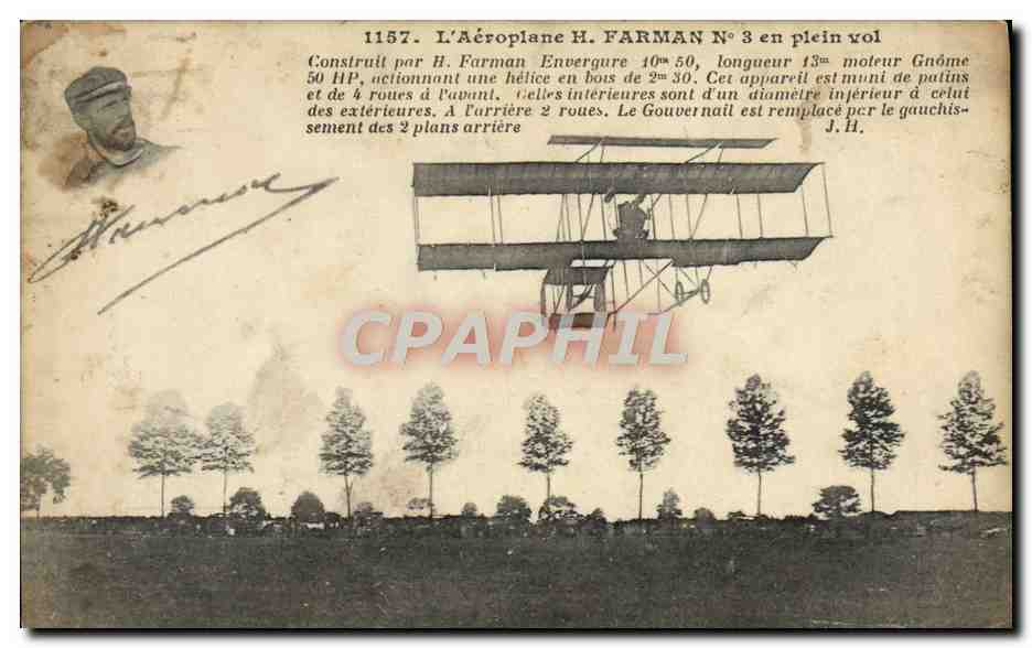 CPA Avion Aviation Aeroplane Farman en plein vol