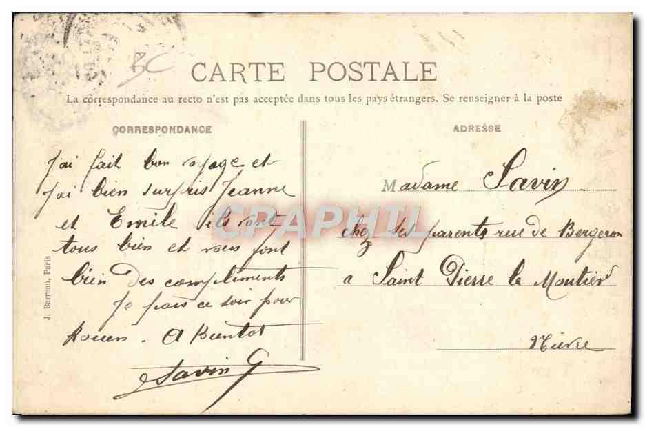 Usines De DION-BOUTON — 3 - A la Fonderie - Le Hall de coulée — éditeur J. Barréau, Paris — Verso