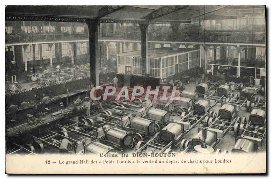CPA Automobile Puteaux Usines de Dion Bouton Le grand hall des Poids Lourds la veille d'un depart de chassis Londres