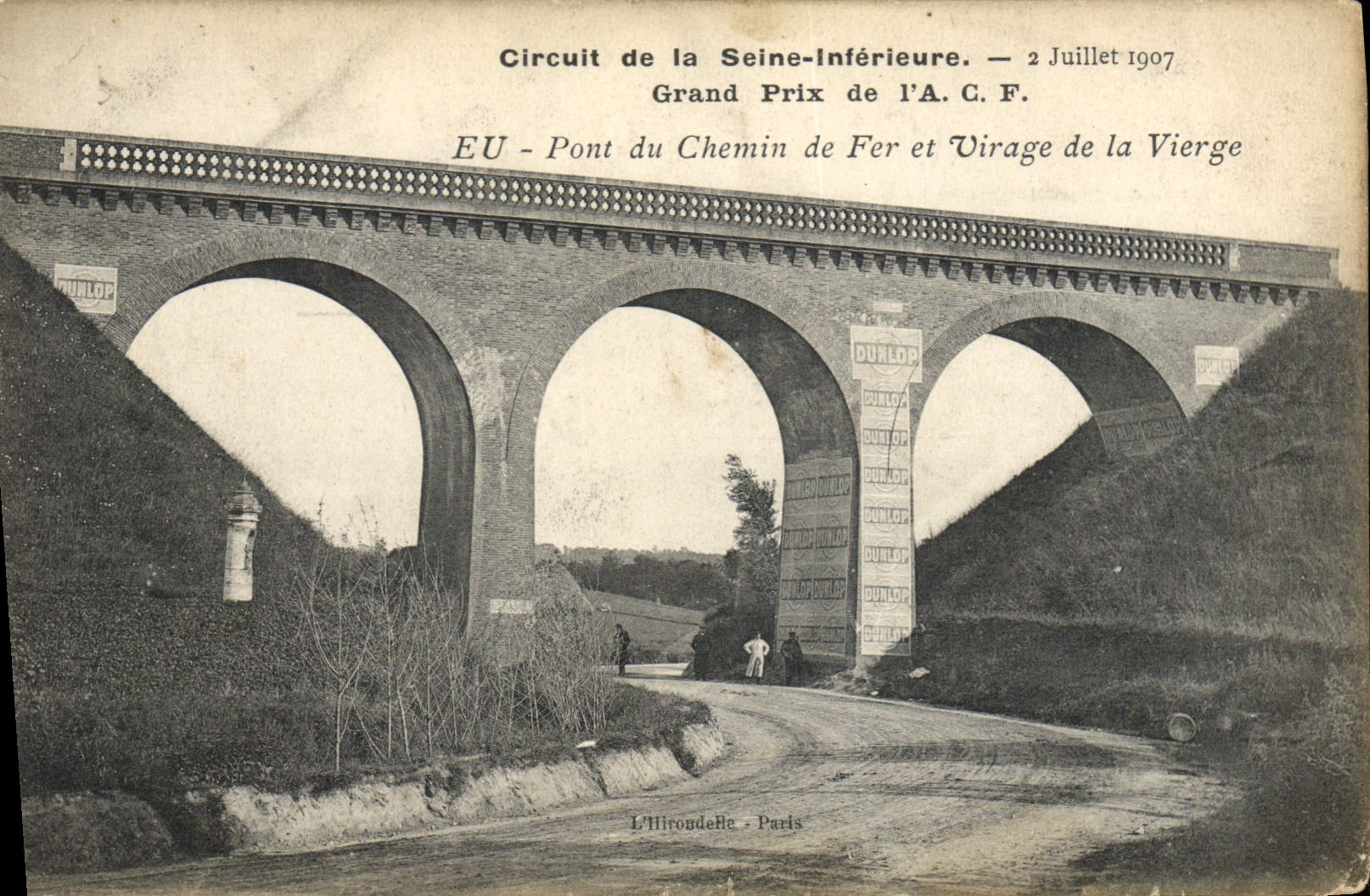 CPA Automobile Circuit de la Seine Inferieure Grand prix de l'ACF Eu Pont du chemin de fer et virage de la vierge 