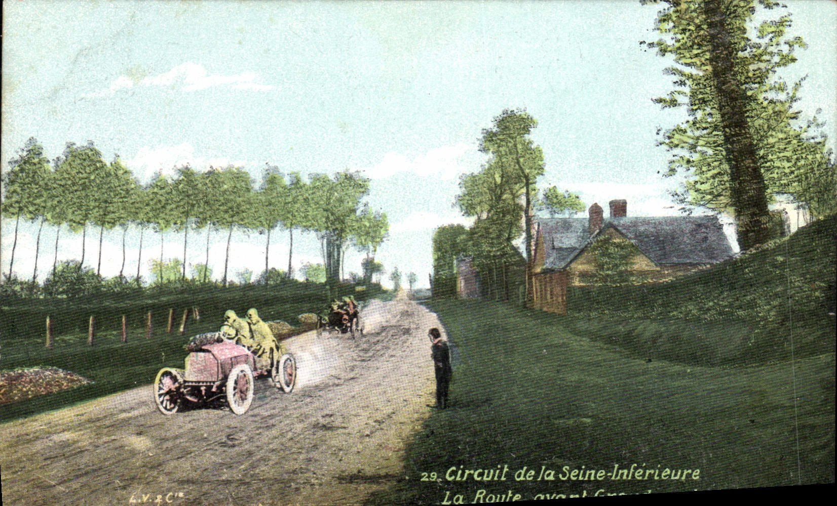 CPA Automobile Circuit de la Seine Inferieure La route avant Grandcourt 