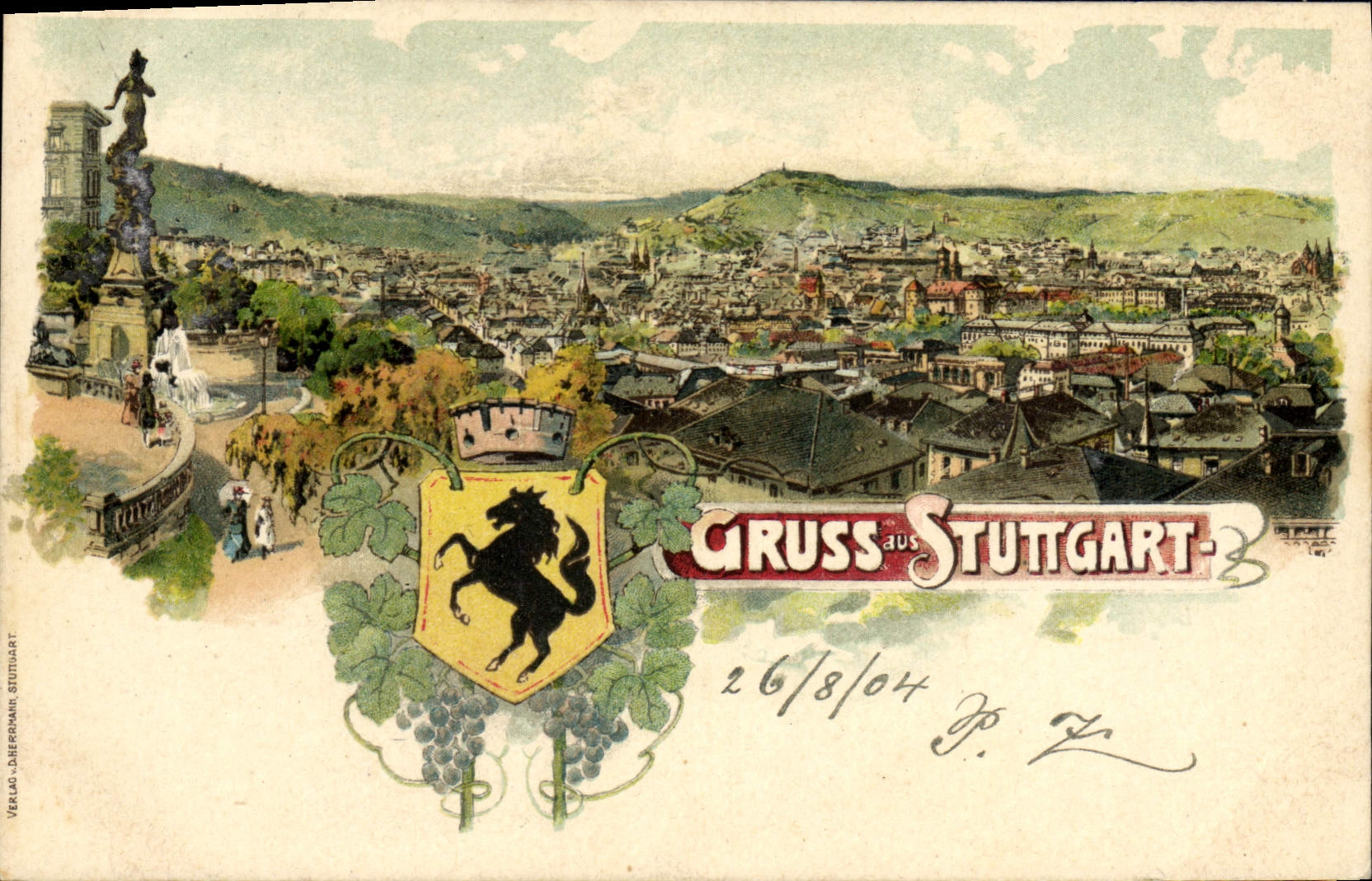 CPA Illustrateur Gruss aus Stutgart Cheval 
