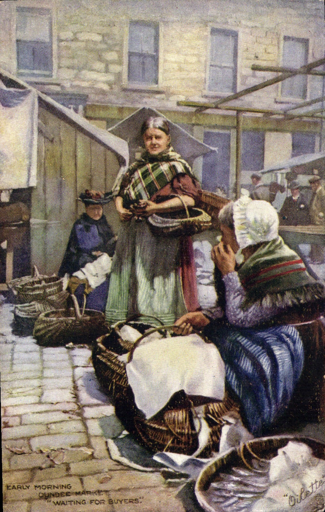 CPA Illustrateur Early morning Dundee market Waiting for buyers Folklore