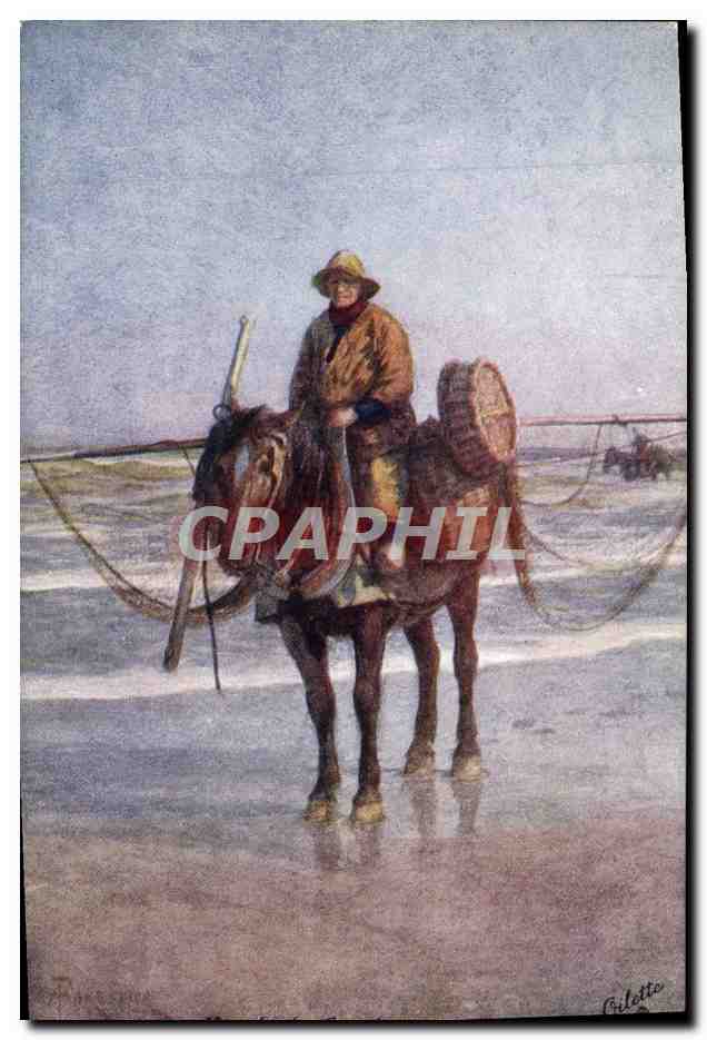 CPA Illustrateur A Shrimper on horseback Coxyde Peche 