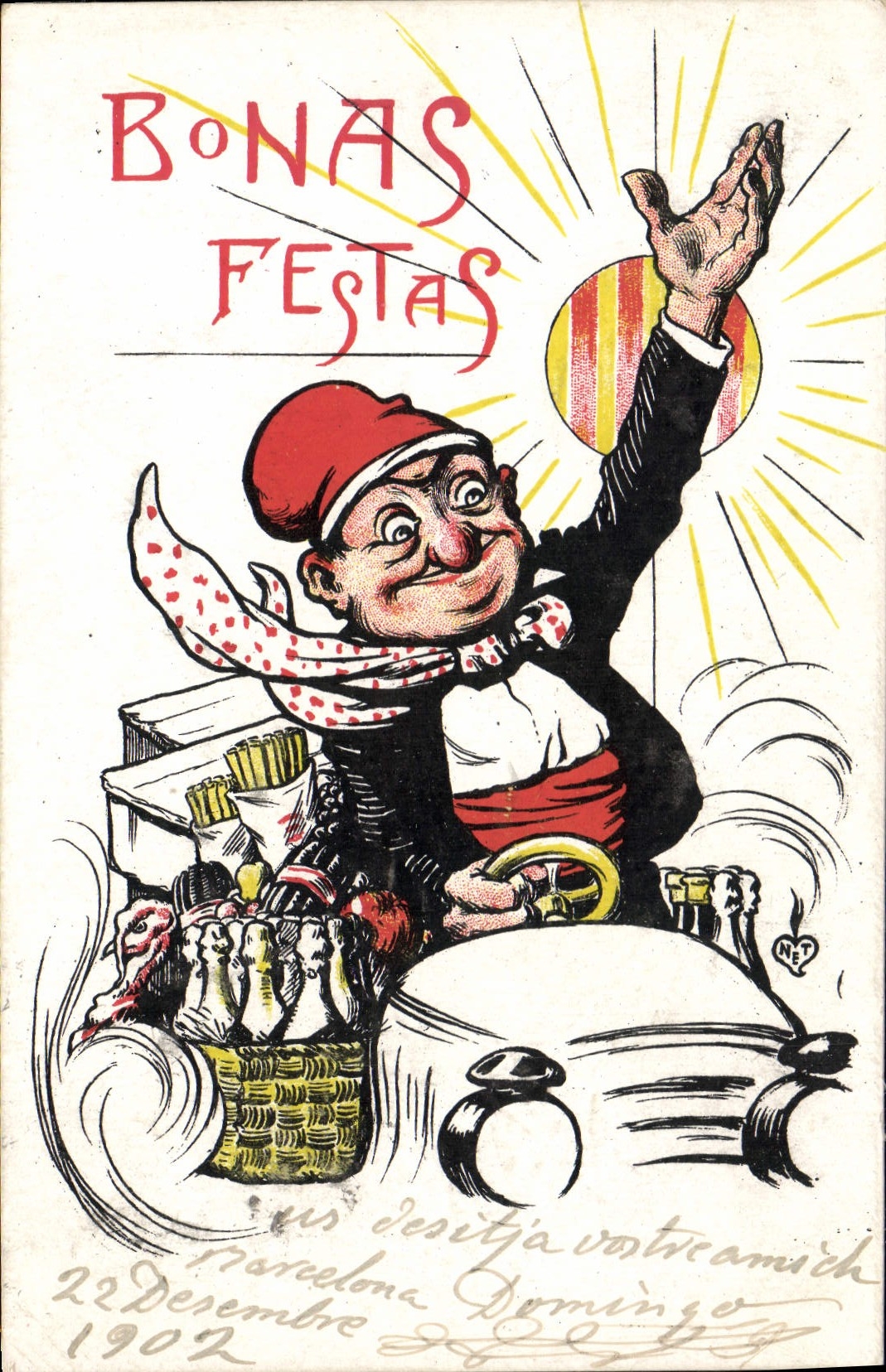 CPA Illustrateur Bonas Festas Automobile 