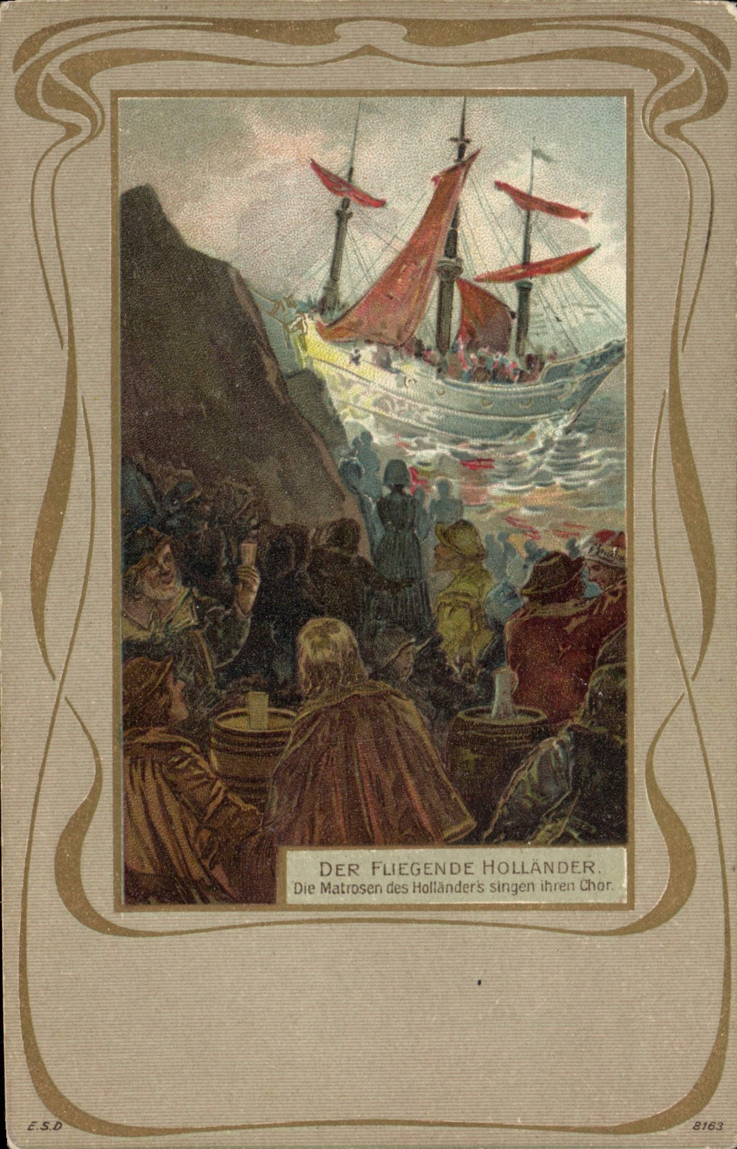 CPA Illustrateur Der Fliegende Hollander Die Matrosen des Hollanders singen ihren Chor Bateau
