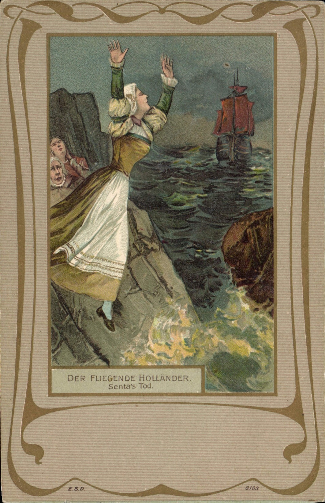 CPA Illustrateur Der Fliegende Hollander Senta's Tod Bateau