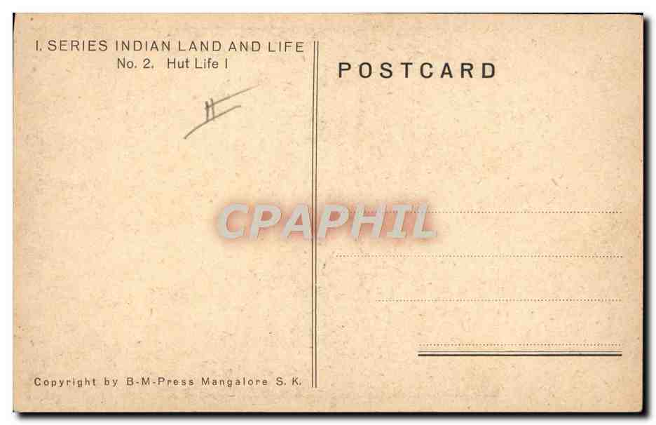 CPA Illustrateur Series Indian Land and life Hut life Inde  — Rückseite