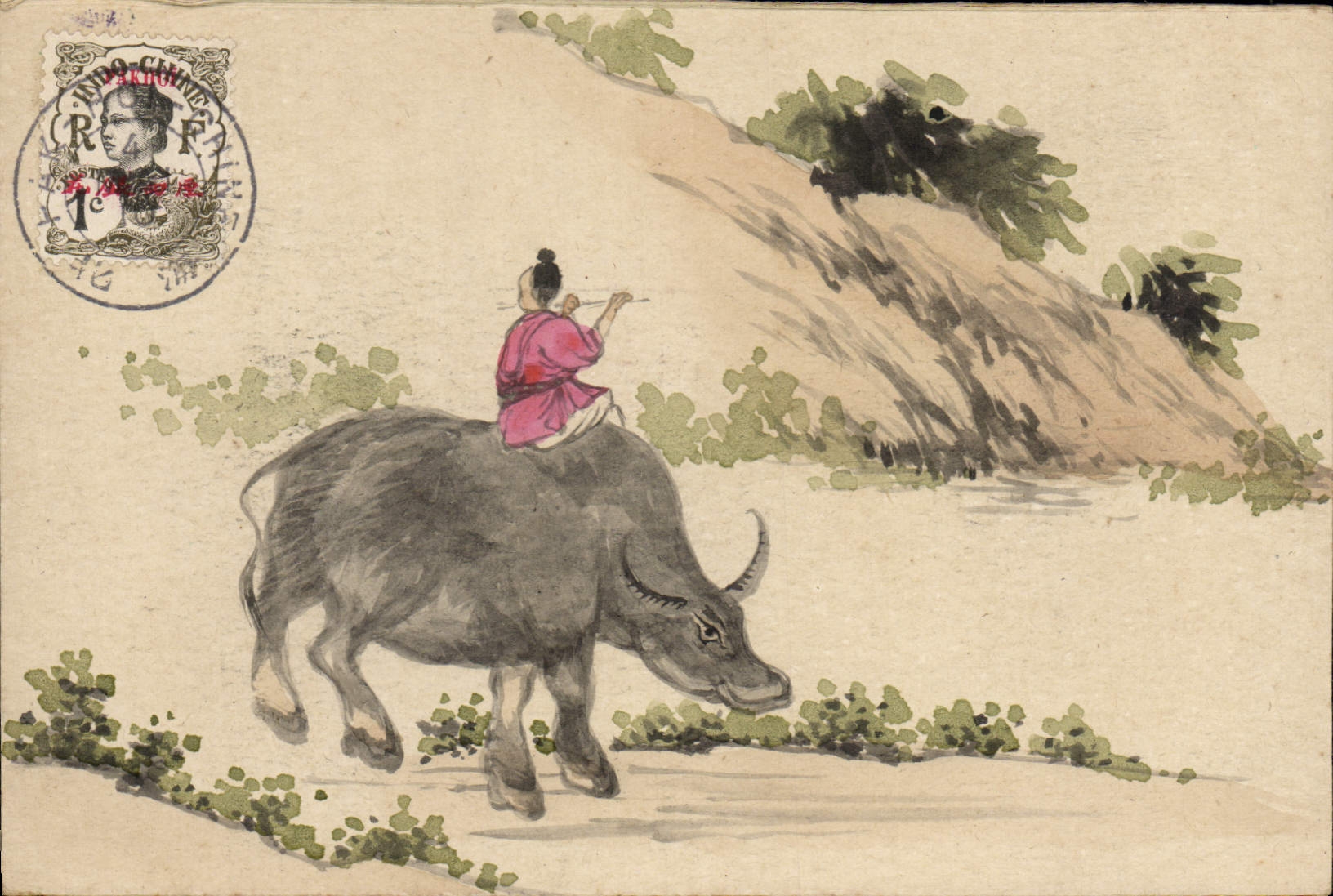 CPA Chine China Pakhoi Bufle (dessin a la main)