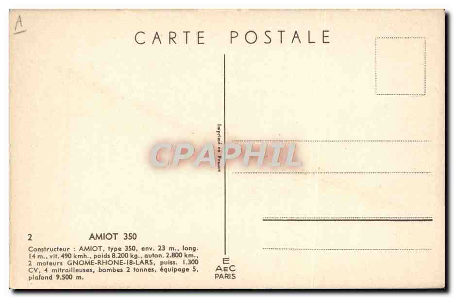 CPA Avion Aviation Amiot 350  — Verso