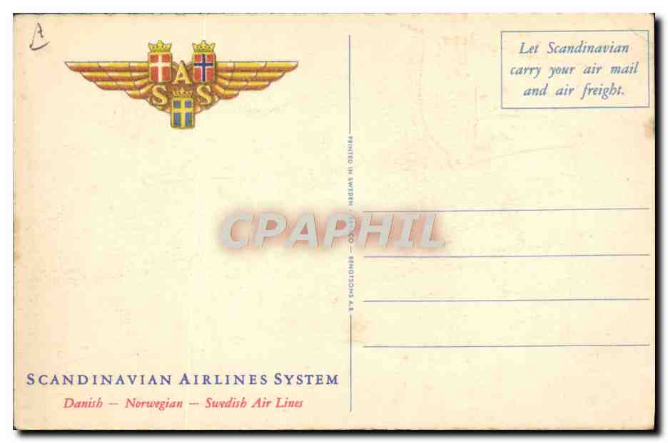 CPA Avion Aviation Scandinavian Airlines System  — Verso