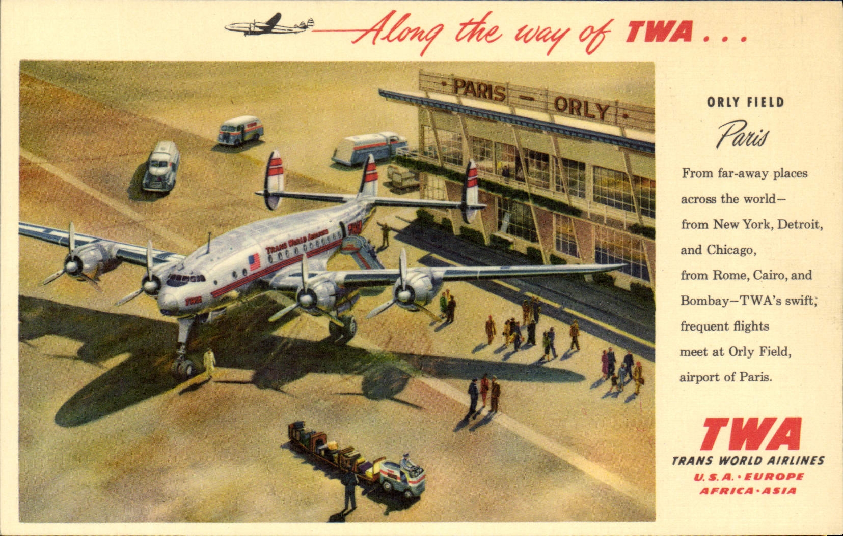 CPM Avion Aviation TWA Orly field Paris 