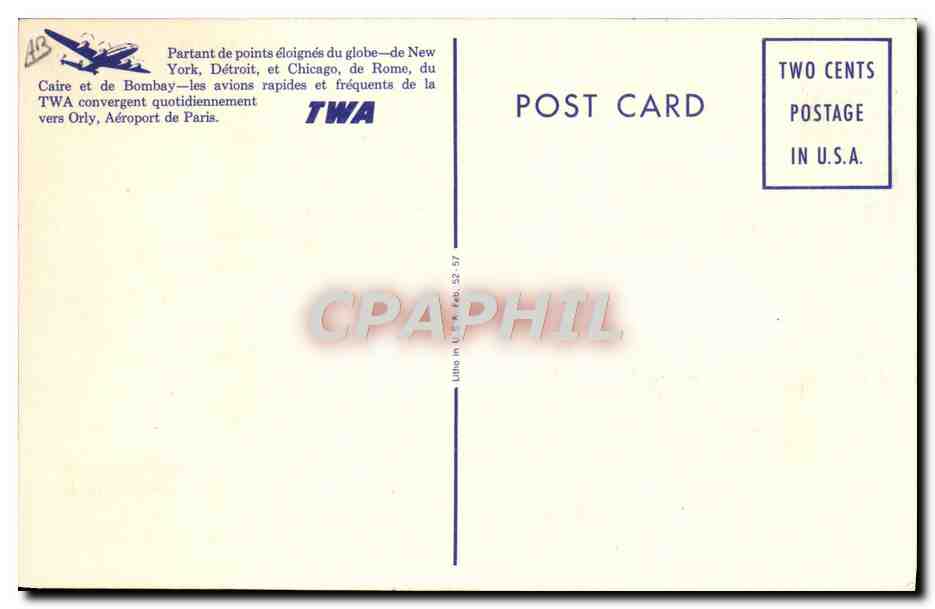 CPM Avion Aviation TWA Orly field Paris  — Verso