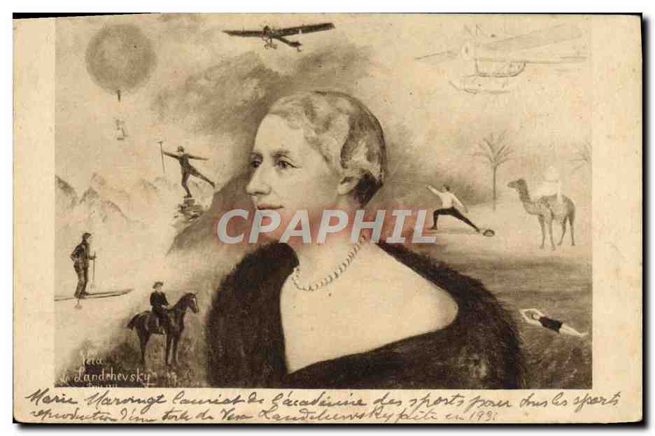 CPA Avion Aviation Vera de Landchevsky Cheval Escrime Chameau Ski