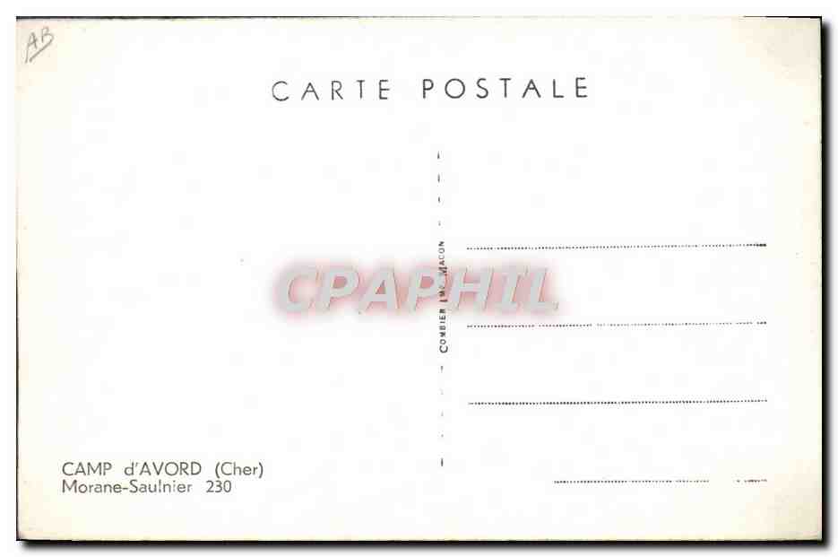 CPM Avion Aviation Camp d'Avord Morane Saulnier 230 — Rückseite