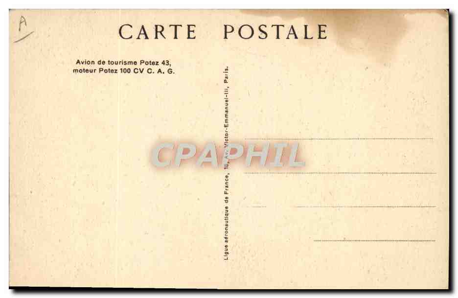 CPA Avion Aviation Avion de tourisme Potez 43 Moteur Potez 100 CV — Rückseite