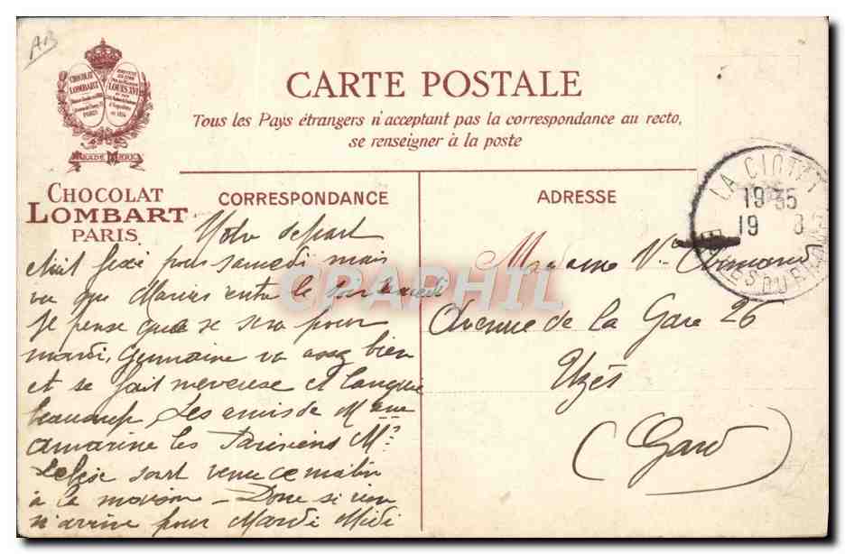 CPA Avion Aviation Dirigeable Zeppelin Chocolat Lombart Patrie effectuant son voyage de Paris a Verdun en 1907 — Verso