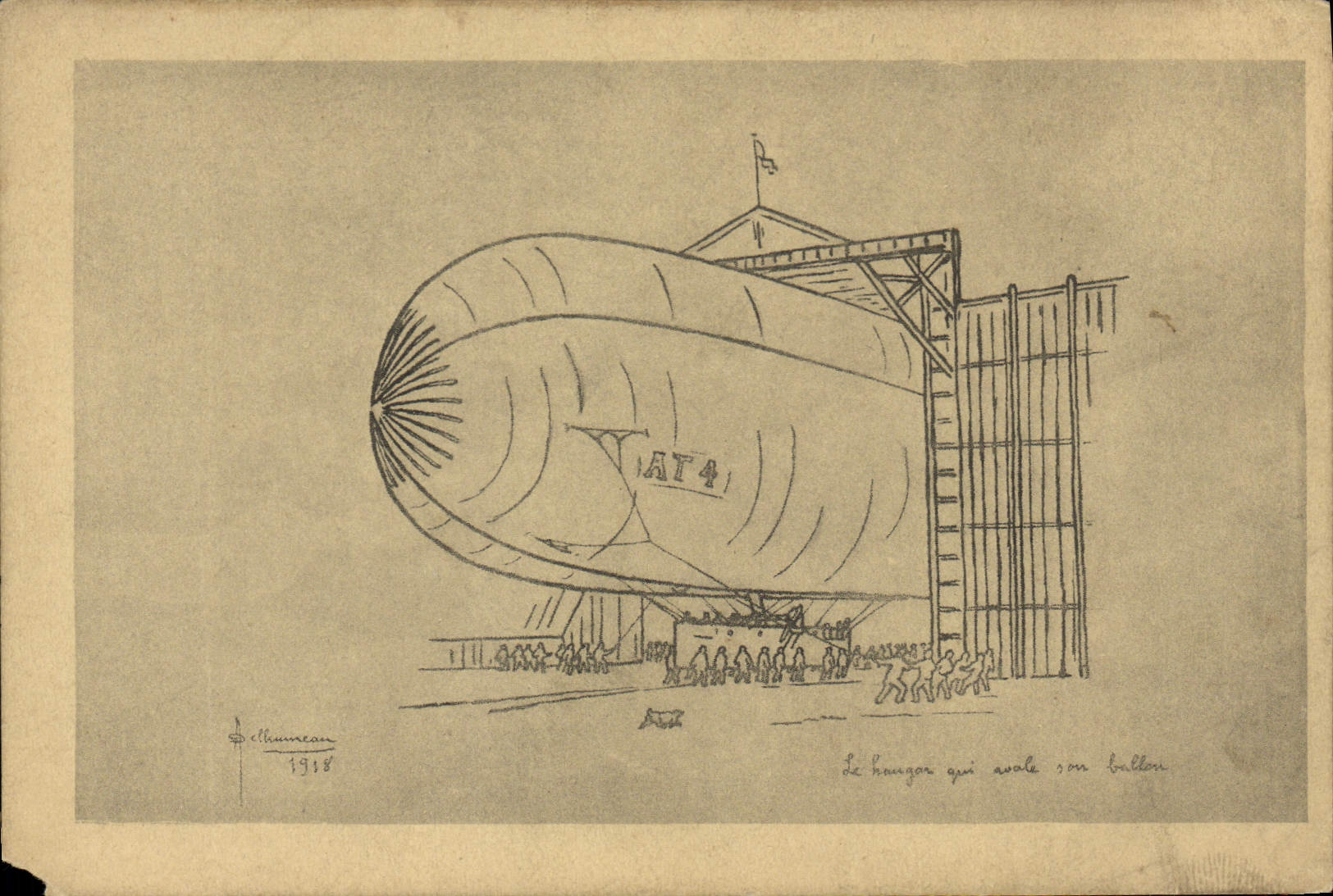 CPA Avion Aviation Dirigeable Zeppelin le hangar qui avale son ballon 